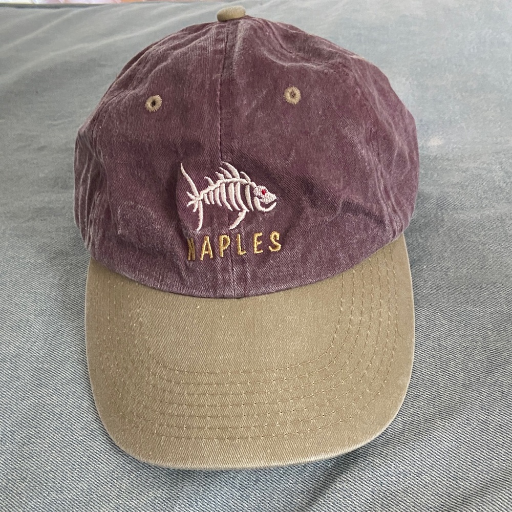 Naples Fish Skeleton Embroidered Cap - Purple and Tan